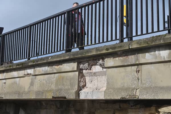 Concern has been raised over stonework on the bridge in Bridgnorth's Low Town. Photo: Steve Leath