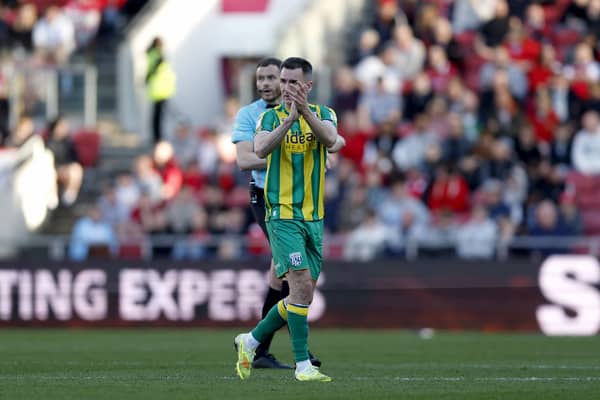Jed Wallace salutes the travelling fans  (Photo by Adam Fradgley/West Bromwich Albion FC via Getty Images)