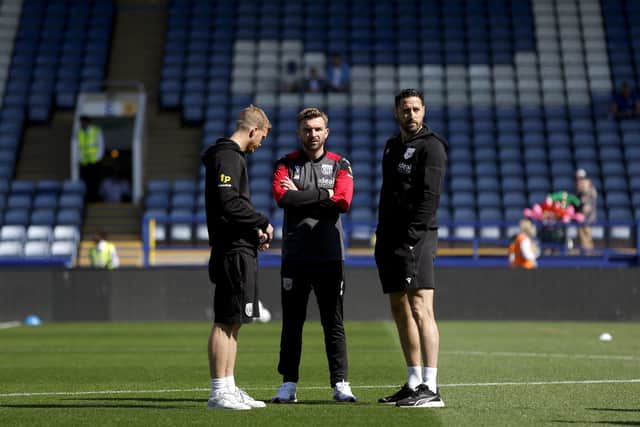 Boss James Morrison, centre, with coaches Damia Abella and Leigh Downing. (Photo by Adam Fradgley/West Bromwich Albion FC via Getty Images)