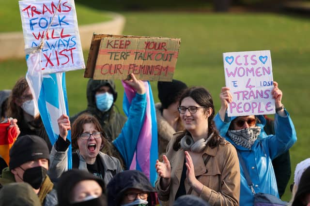 Trans rights activist hold a rally in Edinburgh following the UK Supreme Court's ruling on gender (Picture: Jeff J Mitchell)