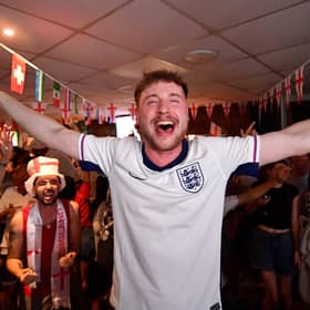 England fans watch the match at Stourbridge FC.
Fans celebrate the England win!
