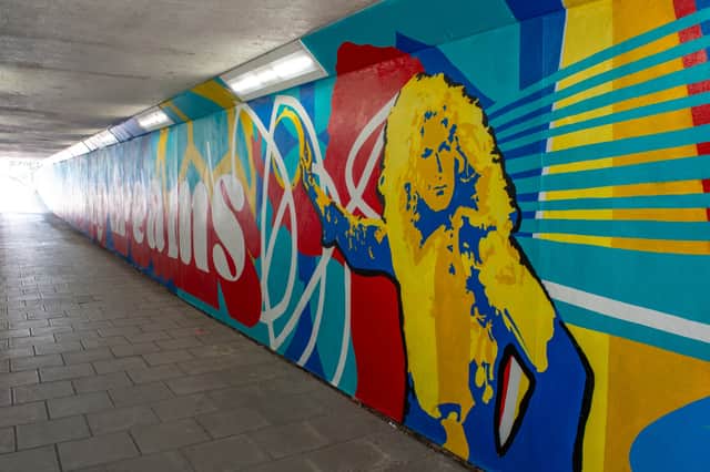 The colourful mural depicts Led Zeppelin frontman Robert Plant back in his 1970s heyday. Photo: National Highways