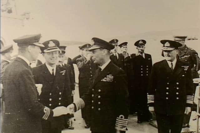 King George VI handing over HMS Shropshire to the Australian navy in august 1943