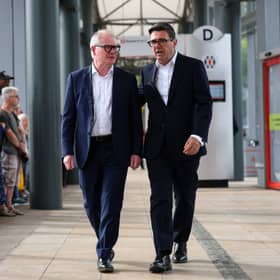 Andy Burnham visits Wolverhampton bus station with Richard Parker