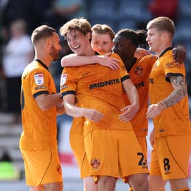 Fer Lopez celebrates with team-mates after scoring against Preston