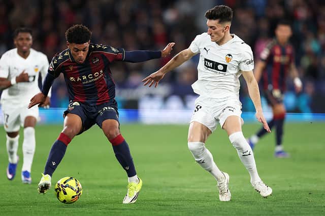 Kareem Tunde excited Levante fans after his breakthrough. He is pictured here in action against local rivals Valencia, managed by former Baggies boss Carlos Corberan. (Photo by Clive Brunskill/Getty Images)