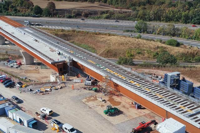 The viaduct was slid into place across the M6 southbound. Photo: HS2 Ltd