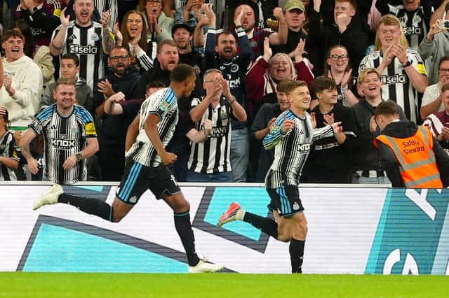 Harvey Barnes celebrates his first
