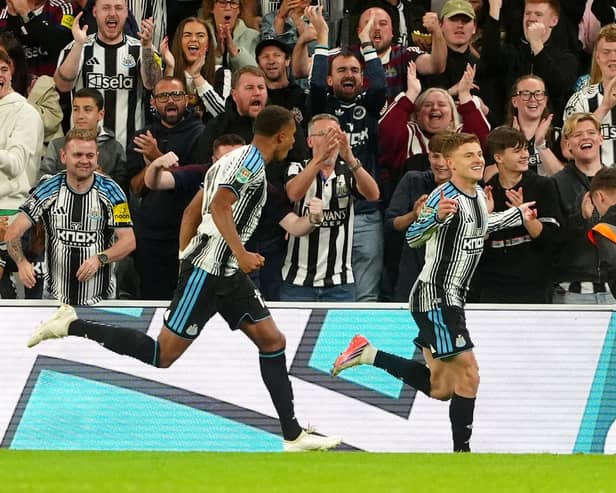Newcastle’s Harvey Barnes celebrates scoring