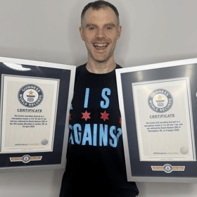 Dan Hudson has officially earned a second Guinness World Record for the fastest half marathon dressed as a microphone at the Solihull Half Marathon
