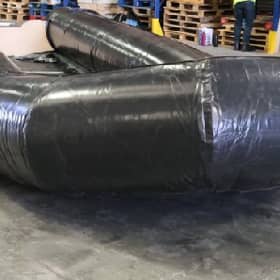 Inflatable boats due to be used by cross-Channel people smugglers which have been seized at East Midlands Airport. 