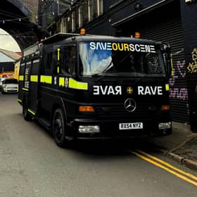 Save Our Scene fire truck in Lower Trinity Street, Birmingham