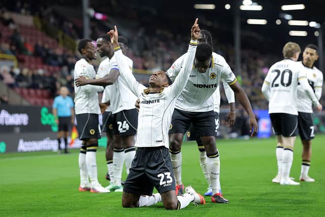 Tawanda Chirewa celebrates putting Wolves ahead at Burnley seconds after coming on