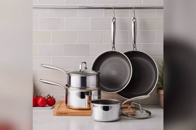 Lakeland's Tri-Clad 5-Piece Cookware Set is reduced from £185 to £148 in the retailer's October sale, saving shoppers £37.