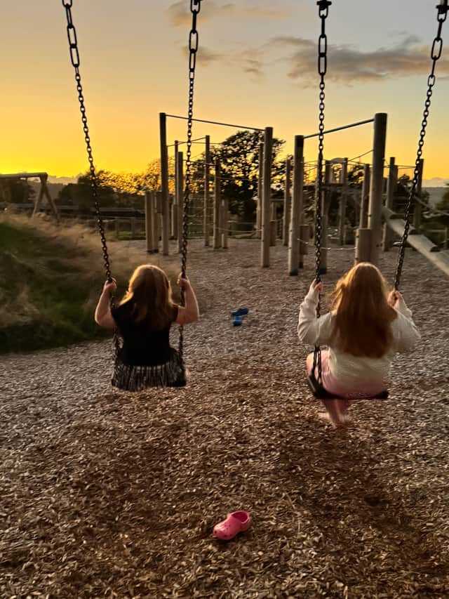 Adventure playground at sunset