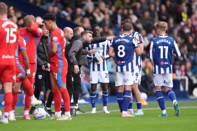 Albion's James Morrison speaks to his players during last weekend's victory.