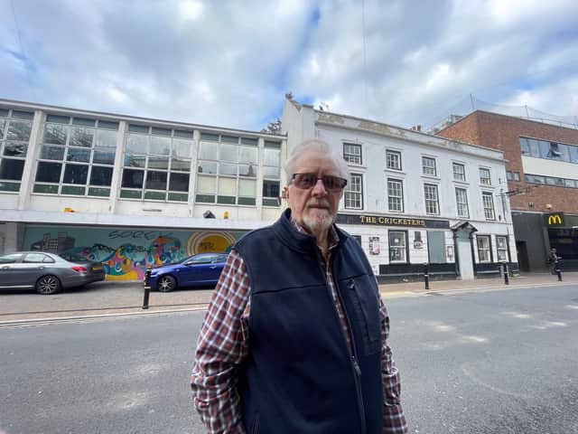 David Clark in Angel Street, in front of the empty Cricketers Arms pub and former Coop supermarket