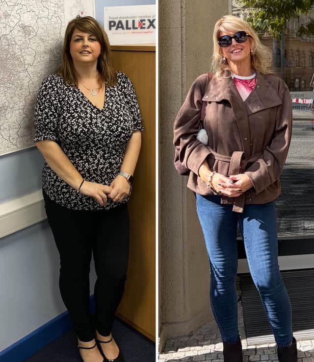 Hayley Bagley, before and after her weight loss journey.