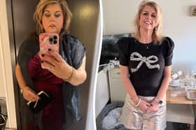 Hayley Bagley, before and after her weight loss journey.