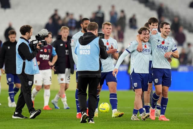 A delighted Albion at full-time at West Ham