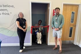 Ade Adepitan opens the new sensory room with Fairfax Principal Sean Castle and Karen Corbett, Associate Assistant Principal.