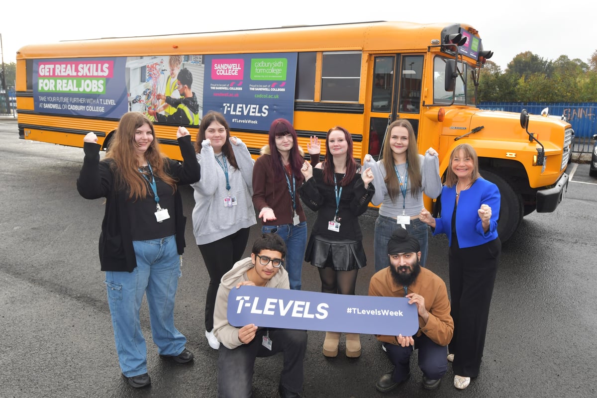 Sandwell Colleges Big Yellow Bus tours schools showcasing T Level training