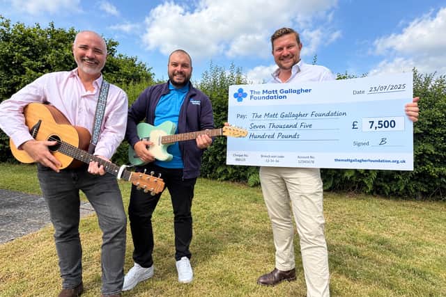 Birmingham Rocks hit the right note with a donation to the Alzheimer's Society. Pictured (from left) are Ciaran Nolan (Creative Energy), Luke Selibas (the Alzheimer's Society) and Jon Robinson (Barberry)