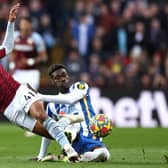 Brighton's Yves Bissouma challenges Aston Villa's Jacob Ramsey in the Seagulls' 2-0 defeat at Villa Park. Pic: Ryan Pierse
