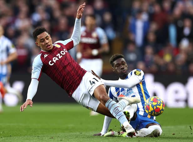 <p>Brighton's Yves Bissouma challenges Aston Villa's Jacob Ramsey in the Seagulls' 2-0 defeat at Villa Park. Pic: Ryan Pierse</p>