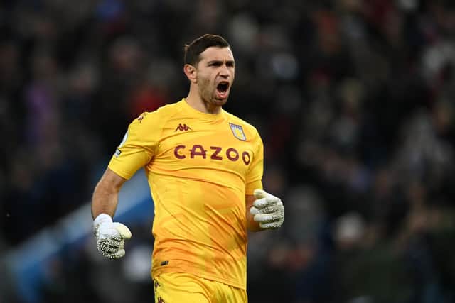 Manchester United are reportedly looking at Aston Villa's Argentina international Emiliano Martinez as a possible successor to 'keeper David De Gea. (Star). Photo by Visionhaus/Getty Images.