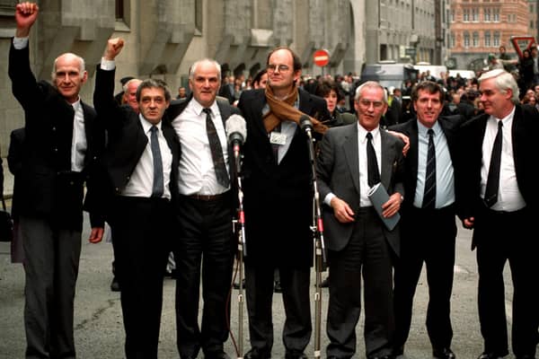 The Birmingham Six at the Old Bailey after their convictions were quashed.