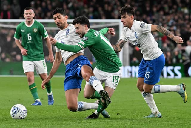 Mikey Johnston in action for Ireland, for whom he last featured last November.