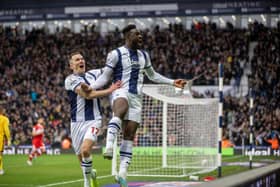 West Brom Daryl Dike celebrates scoring his second against Middlesbrough. 