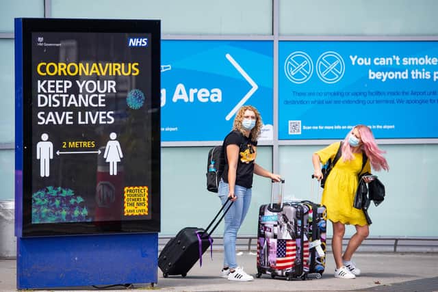 Passengers wearing masks at Birmingham Airport 