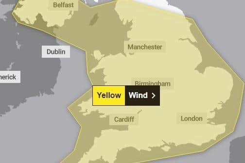 The Met Office warning in place for wind on Monday April 15.