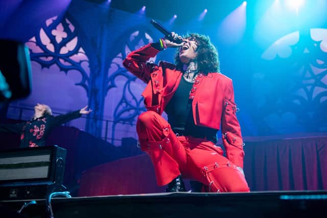 Bring Me The Horizon singer Oli Sykes on stage at the Utilita Arena in Birmingham on Friday, January 12, 2024. Photo by David Jackson.