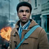 Levi Brown as Dante Williams, the duffle-coated poet of This Town. Picture: Robert Viglasky/BBC