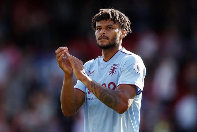 LONDON, ENGLAND - AUGUST 20: Tyrone Mings of Aston Villa interacts with the crowd following the Premier League match between Crystal Palace and Aston Villa at Selhurst Park on August 20, 2022 in London, England. (Photo by Alex Pantling/Getty Images)