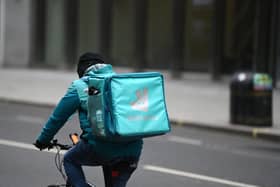 A Deliveroo delivery driver Picture: Daniel Leal/AFP via Getty Images.