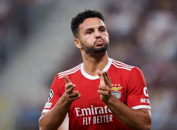 <p>Goncalo Ramos of SL Benfica celebrates after scoring during Dynamo Kyiv v SL Benfica - UEFA Champions League Play-Off First Leg at LKS Stadium on August 17, 2022 in Lodz. (Photo by Adam Nurkiewicz/Getty Images)</p>