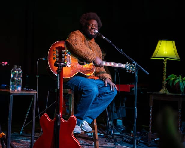 Michael Kiwanuka on stage at the HMV Vault in Birmingham on Saturday, November 23, during an in-store performance to promote his new album. Photo by David Jackson.