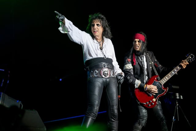 Hollywood Vampires members Alice Cooper and Tommy Henriksen on stage at the Utilita Arena in Birmingham on Tuesday, July 11, 2023. Photo by David Jackson.
