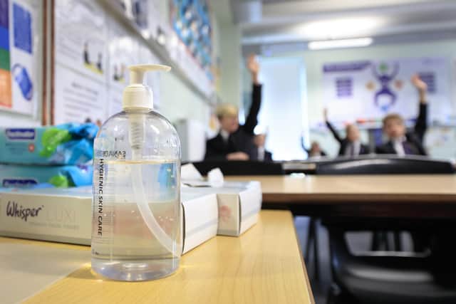 Hand sanitiser in a classroom. Photo: PA