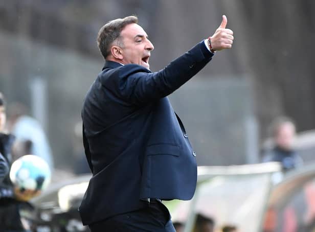 <p>Carlos Carvalhal gestures during the Portuguese League football match between SC Braga and FC Porto at the Municipal stadium of Braga on April 25, 2022. (Photo by MIGUEL RIOPA / AFP) (Photo by MIGUEL RIOPA/AFP via Getty Images)</p>