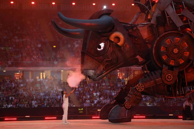 A raging bull at the opening ceremony of the Birmingham 2022 Commonwealth Games