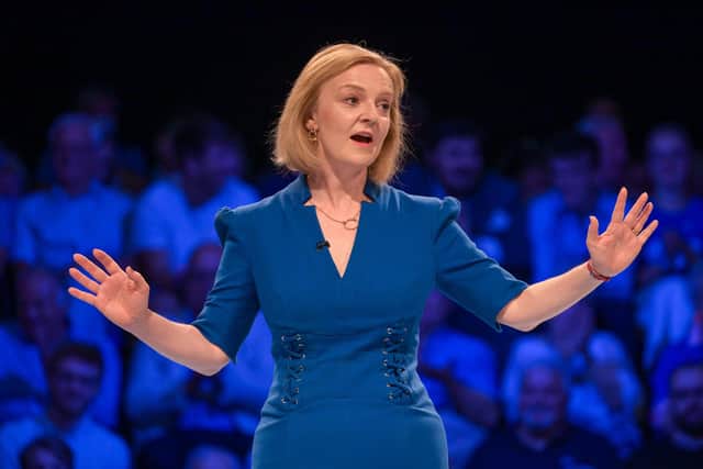 Liz Truss addresses the second Conservative party membership hustings in Exeter on Monday (Picture: Finnbarr Webster/Getty Images)