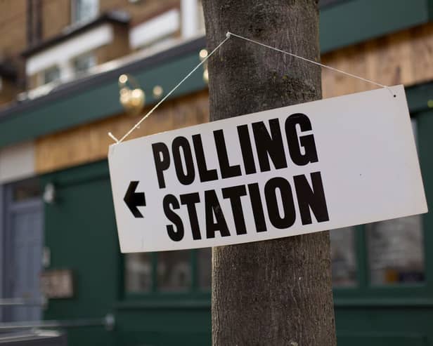 A polling station sign in north London.  