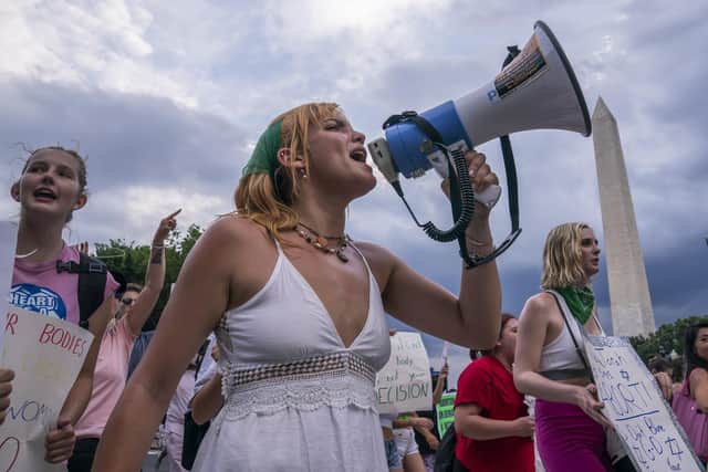 Abortion rights protests like this one have been taking place across the US, where a Supreme Court ruling removed the federal right to an abortion. Campaigners from Our Bodies, Our Streets in Sheffield have organised a rally to show their solidarity (photo by Nathan Howard/Getty Images)