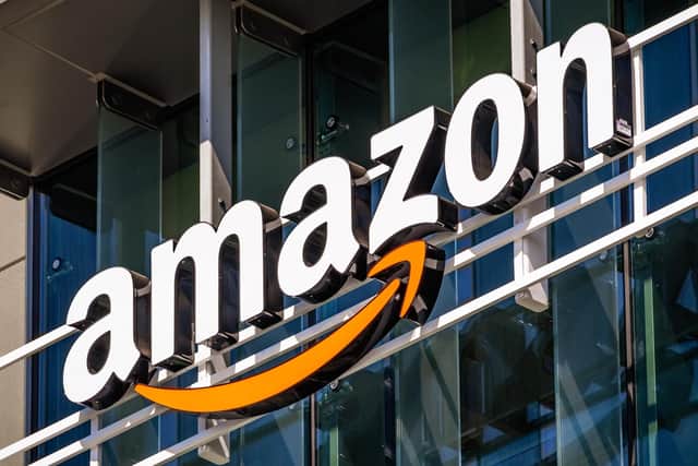 Amazon logo on the facade of a building