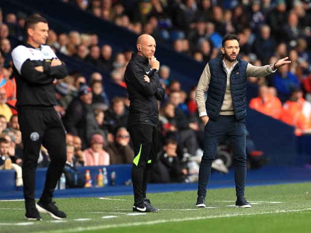 West Bromwich Albion manager Carlos Corberan (right) reacts as Sheffield United manager Paul Heckingbottom (left) and fourth official Andy Davies look on: Bradley Collyer/PA Wire.